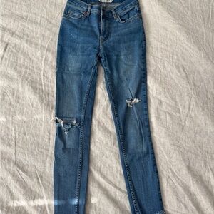 Free People High Waist Blue Distressed Skinny Jeans